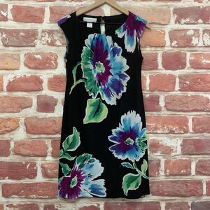 London Times Dress Women's Size 4 Black Multicolor Floral Abstract Popover